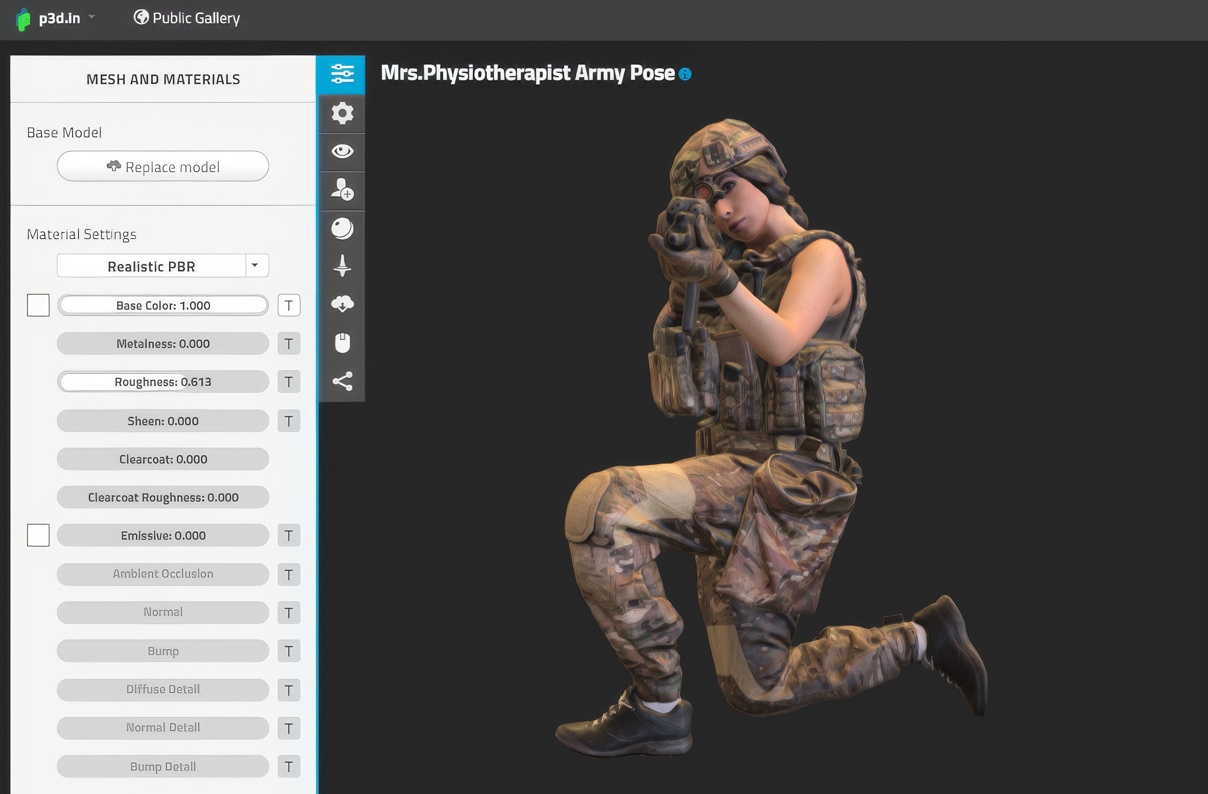 Our Army Clean body scan opened in p3d.in, where the model can be viewed in AR